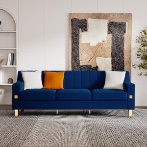 82" Velvet Upholstered Sofa 3 Seat Couch for Living Room Mid Century Velvet Sofa with Metal Gold Legs Chesterfield Sofa with 3 Pillows